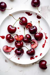 cherries on a white plate 
