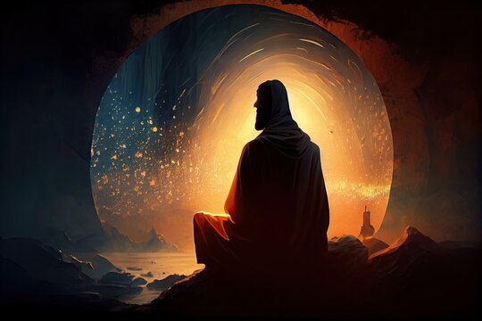 person, meditating on the teachings of jesus christ and seeking guidance, created with generative ai