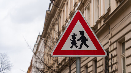 Children crossing sign in Prague