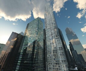 Fototapeta na wymiar Skyscrapers, high-rise buildings from below against the background of the sky, cityscape, panorama of skyscrapers, 3D rendering