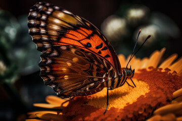 Naklejka na ściany i meble Schmetterling auf einer Blume mit offen entfaltenden Flügeln