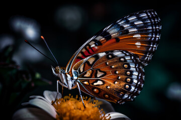 Schmetterling auf einer Blume mit offen entfaltenden Flügeln