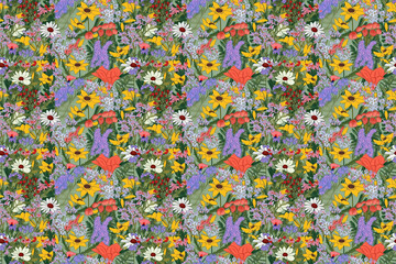 Seamless pattern with flowers. Generative AI
