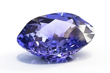 Tanzanite is a rare precious natural geological stone on a white background in low key. AI generated.