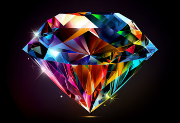 colorful of diamond isolated on dark background. Generate Ai.