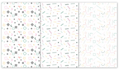 Collection of colorful geometric simple seamless patterns - bright symmetric textures. Vector repeatable minimalistic backgrounds	
