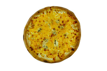 Pizza quattro formaggi (four cheeses) isolated on a white background