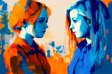 Friendship illustration. Love and friends. Empathy concept. Ai generative