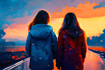Friendship illustration. Love and friends. Empathy concept. Ai generative