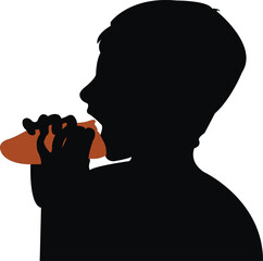a hun gry boy eating food, head silhouette vector