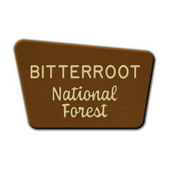 Bitterroot National Forest wood sign illustration on transparent background