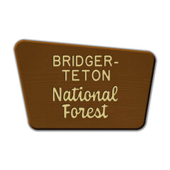 Bridger-Teton National Forest wood sign illustration on transparent background