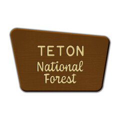 Teton National Forest wood sign illustration on transparent background
