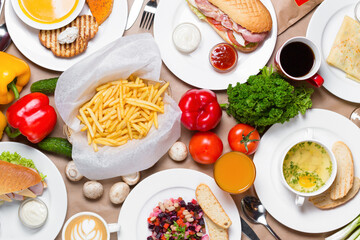 Breakfast table, breakfast, eggs for breakfast, desserts on the table, morning meal, breakfast menu