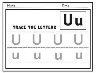 Alphabet tracing practice Letter U. Tracing practice worksheet Educational children Tracing, printable worksheet for kids. Writing training printable worksheet