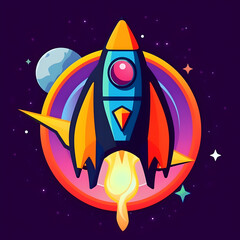 rocket in space illustration, vector, logo, suitable for t-shirt and logo designs