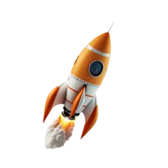 Foto op Canvas 3D model space rocket with smoke isolated on white, transparent background, PNG, generative ai   © Stitch