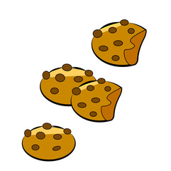 Vector Set of Bitten Cookies Isolated on White Background. Traditional cookies with chocolate chips. Vector illustration in cartoon style.