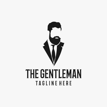 Bearded Man with suit Silhouette for Gentleman business Fashion 