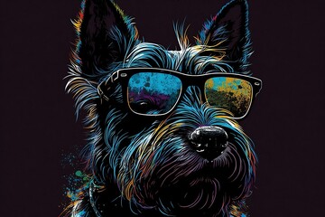 Scottish Terrier with Sunglasses - obrazy, fototapety, plakaty