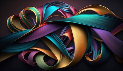 Abstract background, colored fabric ribbons, niche luxe desktop wallpaper. Generative AI.