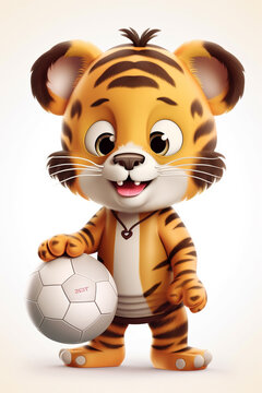 Cute cartoon tiger in football uniform isolated on white background. AI Generated