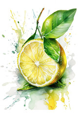 green lemons watercolor illustration images Generative AI