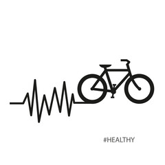 Bicicleta con icono de línea de latidos del corazón. El ciclismo como estilo de vida saludable. Bicicleta con Electrocardiograma (ECG o EKG). Símbolo de línea de pulso. Fondo blanco