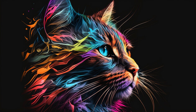 Colorful abstract stylish cat.Generative AI.