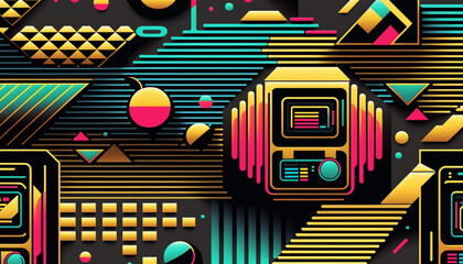 Obraz premium 1980s retro tech background pattern generative ai