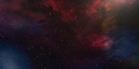 cosmic background consisting of black surface with stars and red colored nebulae