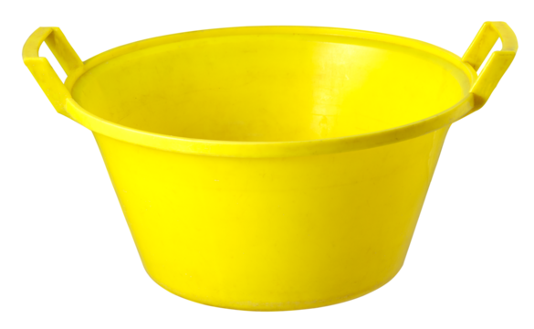 Large plastic bowl used for washing clothes in the household. Isolated background.