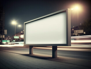 Fototapeta premium Empty billboard on the evening city street. mockup. generative AI