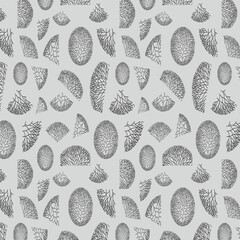 Abstract vector repeat pattern with black color elements on Silver White color background.