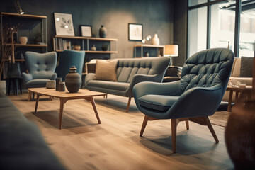 Furniture store background, generative ai