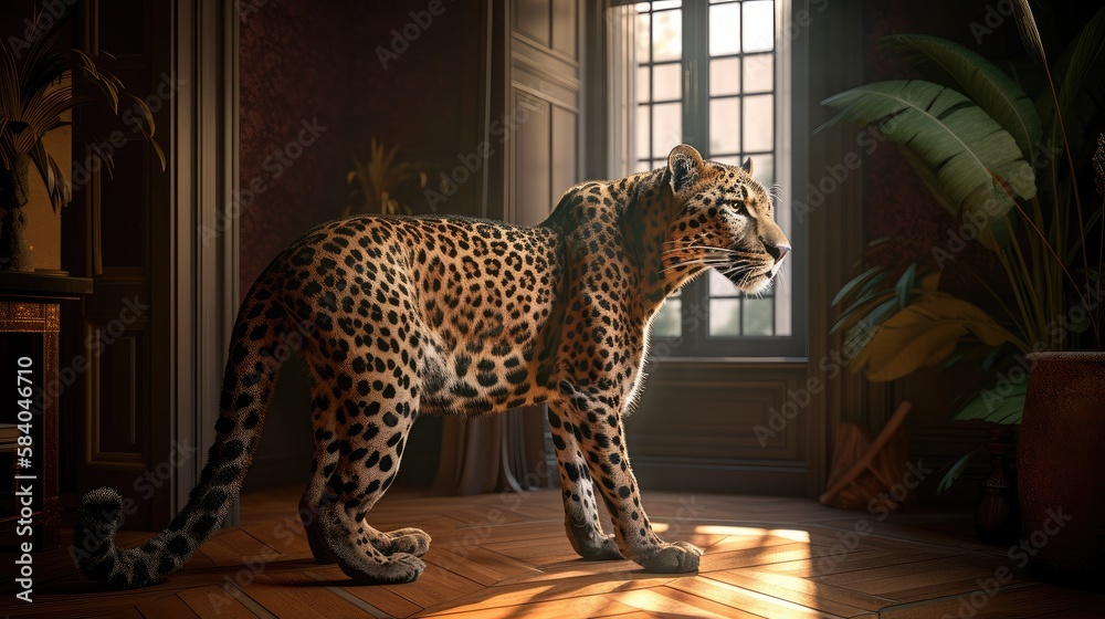 Wall mural dramatic scene of a leopard. created with generative ai.