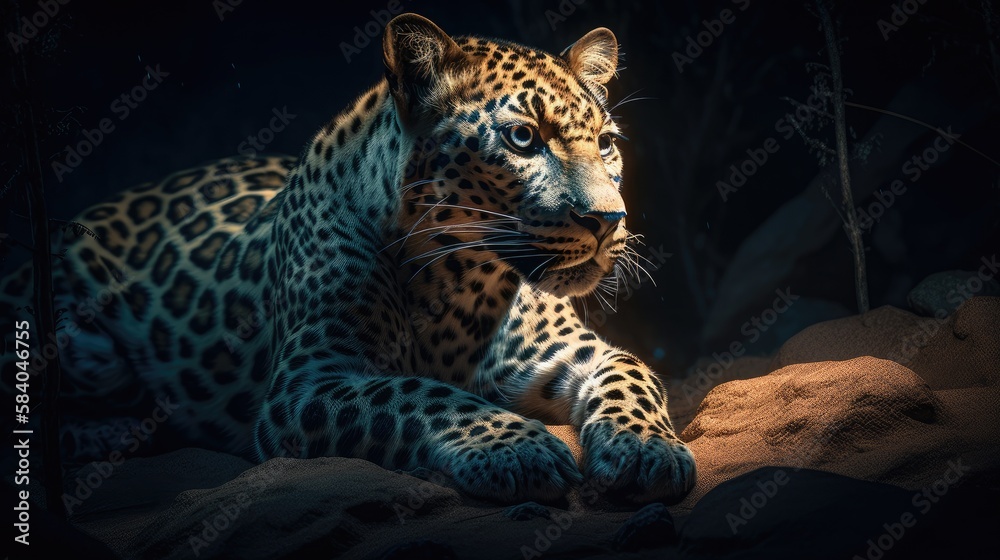 Wall mural dramatic scene of a leopard. created with generative ai.