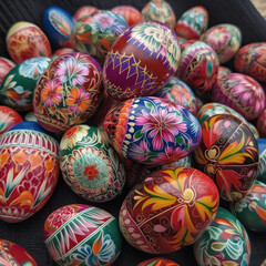 Fototapeta na wymiar Easter Day. many colored eggs.