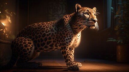 dramatic scene of a leopard. Created with generative AI. - obrazy, fototapety, plakaty