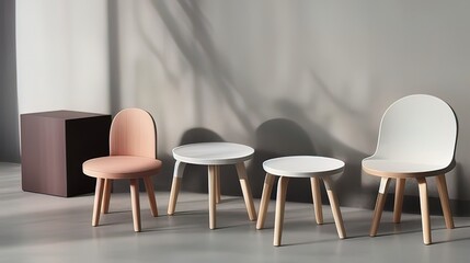 three different colored stools in a row - Generative AI