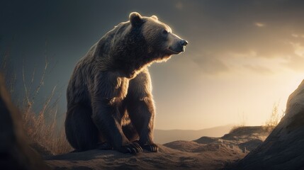 last bear in the sunset. Created with Generative AI.