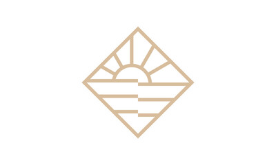 water waves and sun in the shape of square abstract logo icon vector