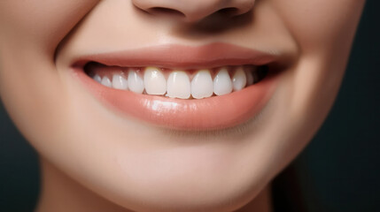 Fototapeta premium Beautiful smile of a young woman. dental health. Teeth whitening. Patient in a dental clinic. Dentistry concept. generative AI