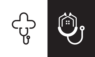 stethoscope home logo design house health care vector graphic
