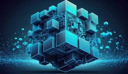 Cube abstract Technology Blue Background - Generative AI 