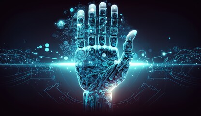 Digital Hand Concept Blue Background - Generative AI