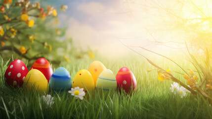 Fototapeta na wymiar Happy Easter Cute background. Illustration AI Generative.