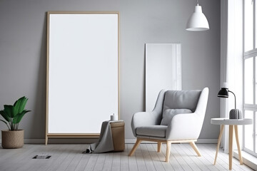 Empty Frame Mockup in Scandinavian style room. Illustration Generative AI
