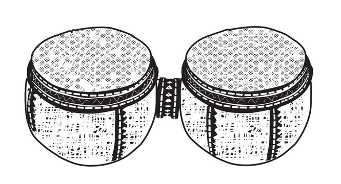 Outline drawing of indigenous bongo from South America. Musical instrument consisting of a pair of small drums . Vector illustration isolated on white background.