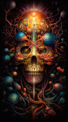 Giant Scary Marcabre Mystical Skull Spirit, Deity, Created by AI Generative